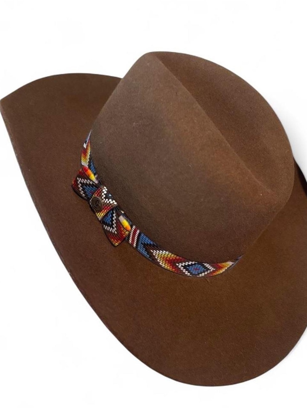 Brown Felt Cowboy Hat with Colorful Beaded Band